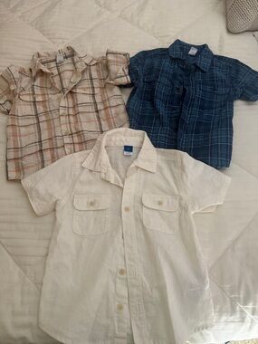 3-Pack Kids Button-Front Shirts - White, Blue, and Beige Plaid